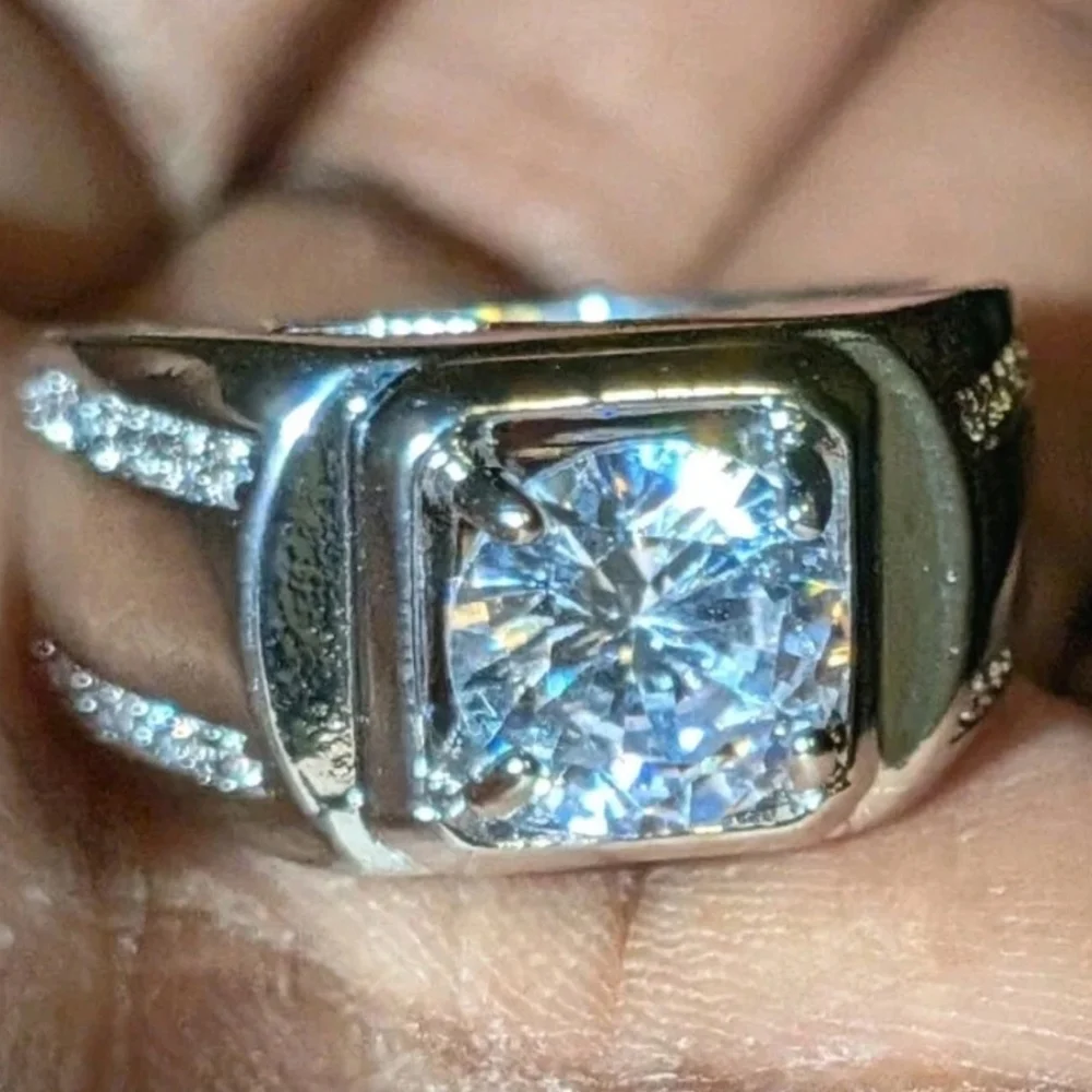 Men's Wedding Ring 14K White Gold Plated Round Cut Simulated Diamond Sz 9